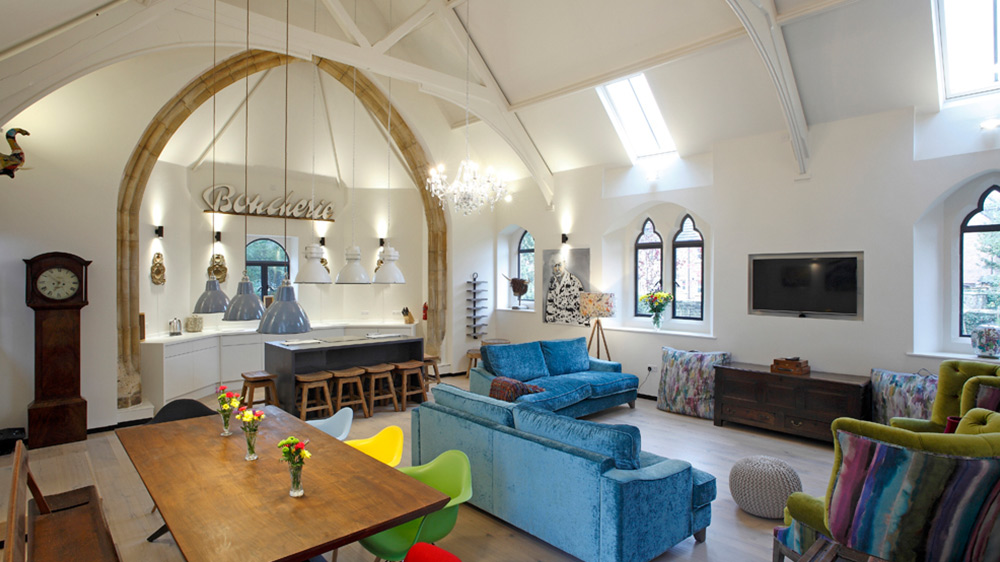 Interior of closed St Davids church Oswestry now converted to holiday let
