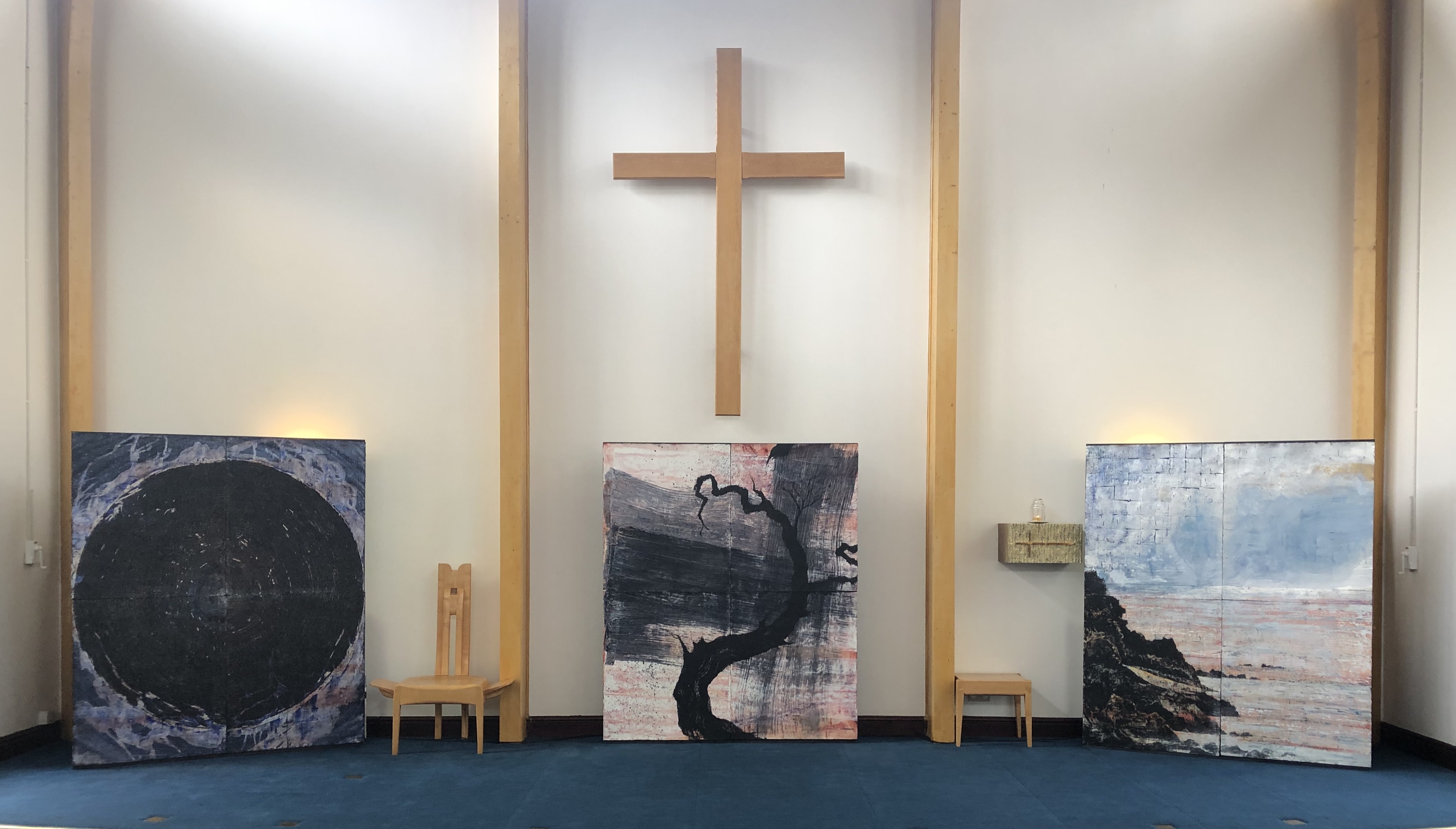 Loving Hurting Dreaming - triptych in its second venue, the chapel at RAF Cosford