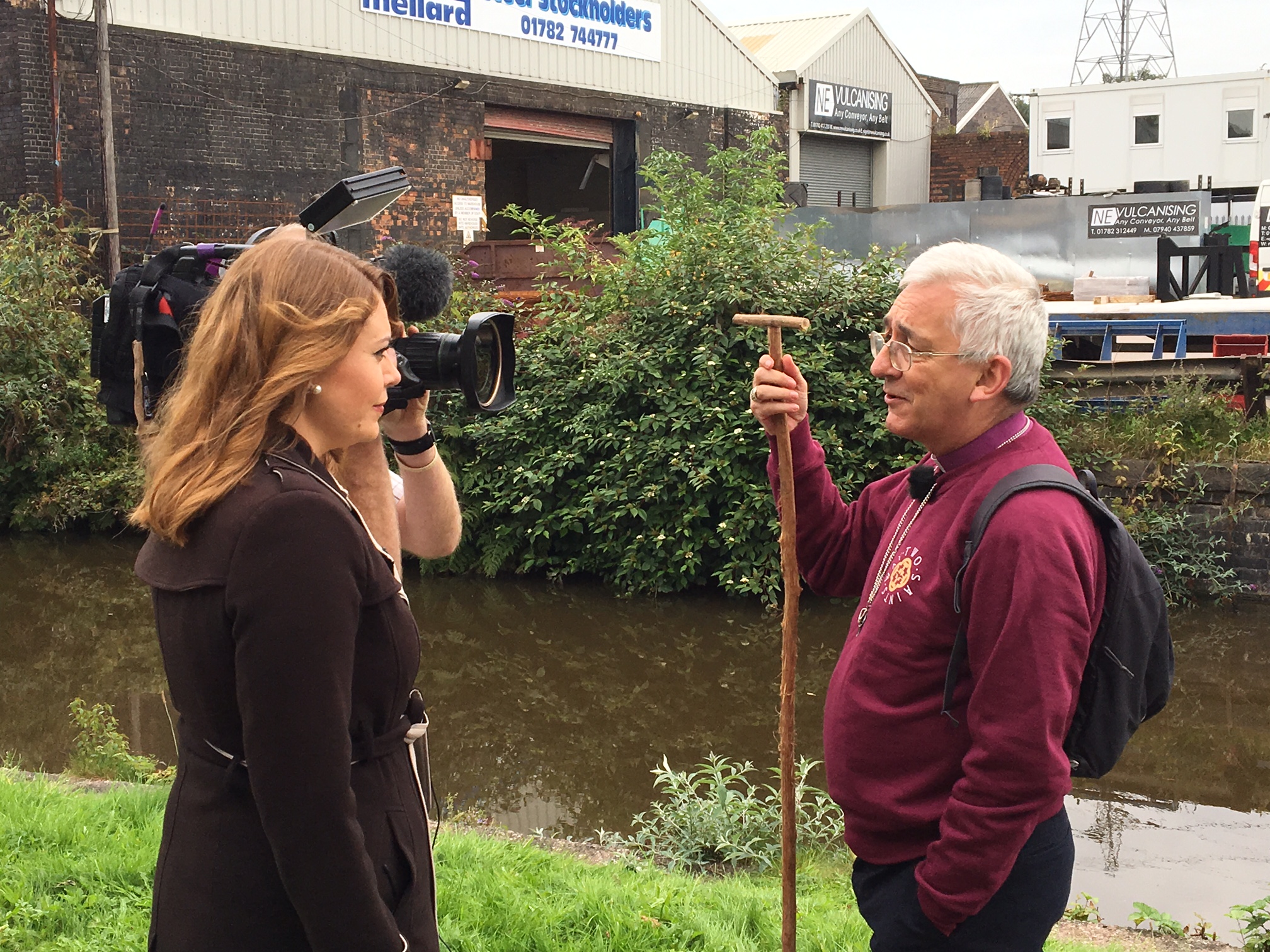 Bishop Michael being interviewed by BBC Midlands Today in Stoke